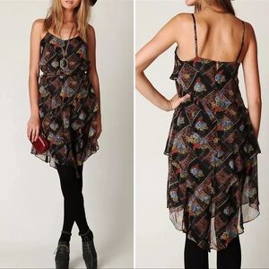 Free People Daisy Chain Ruffle Tiered Plaid Chiffon Mini Dress sz 8 FP
